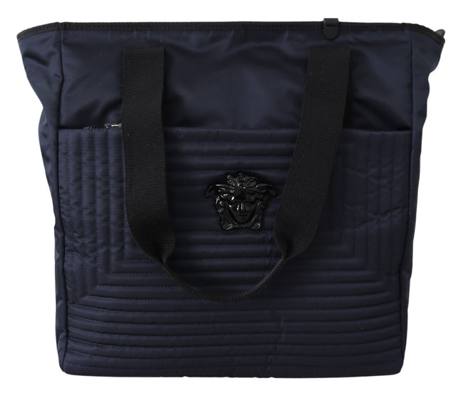 Versace Blue Nylon Tote Bag