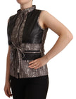 Comeforbreakfast Brown Black Vest Leather Sleeveless Top Blouse