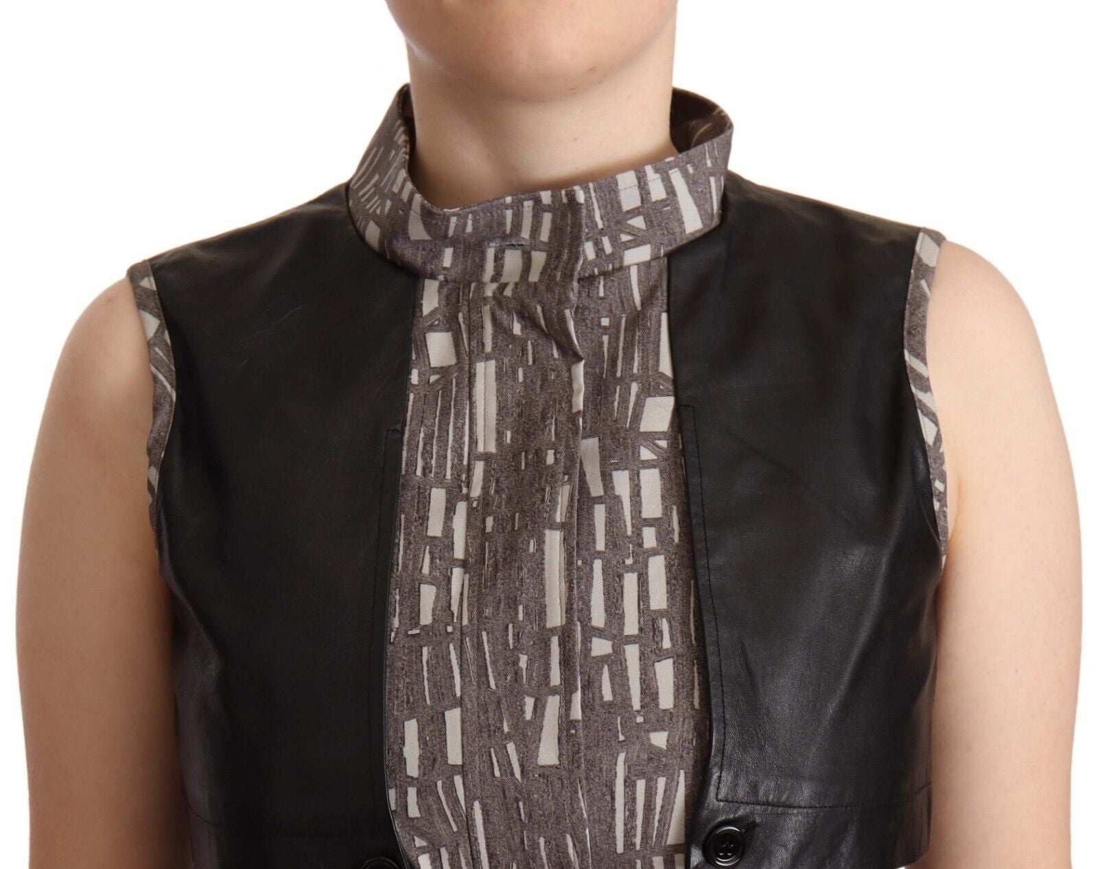 Comeforbreakfast Brown Black Vest Leather Sleeveless Top Blouse