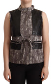 Comeforbreakfast Brown Black Vest Leather Sleeveless Top Blouse