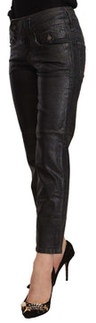 John Galliano Black Glittered Mid Waist Cotton Cropped Pants