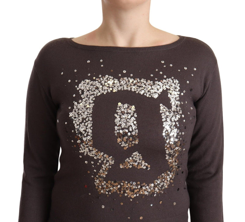 John Galliano Brown Wool Sequined Long Sleeves Pullover Sweater