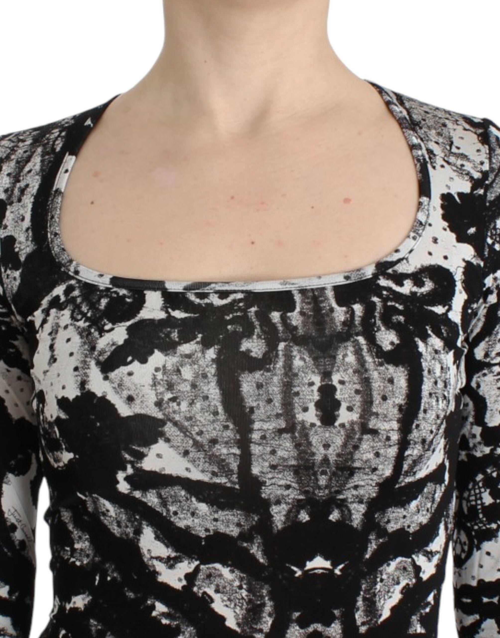 Cavalli Black Printed Sheath Dress