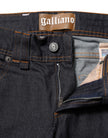 John Galliano Blue Mid Waist Cotton Wide Leg Denim Jeans