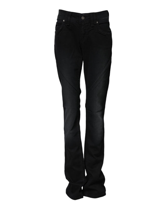 John Galliano Black Cotton Mid Waist Tapered Denim Jeans