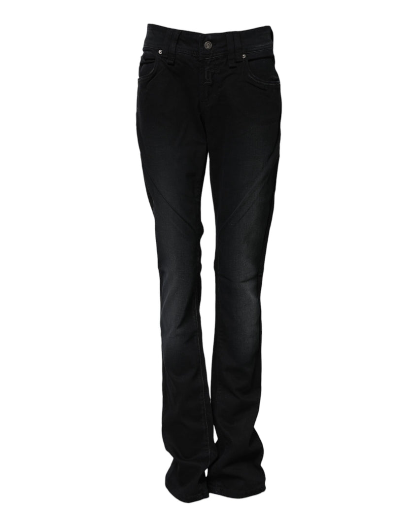 John Galliano Black Cotton Mid Waist Tapered Denim Jeans