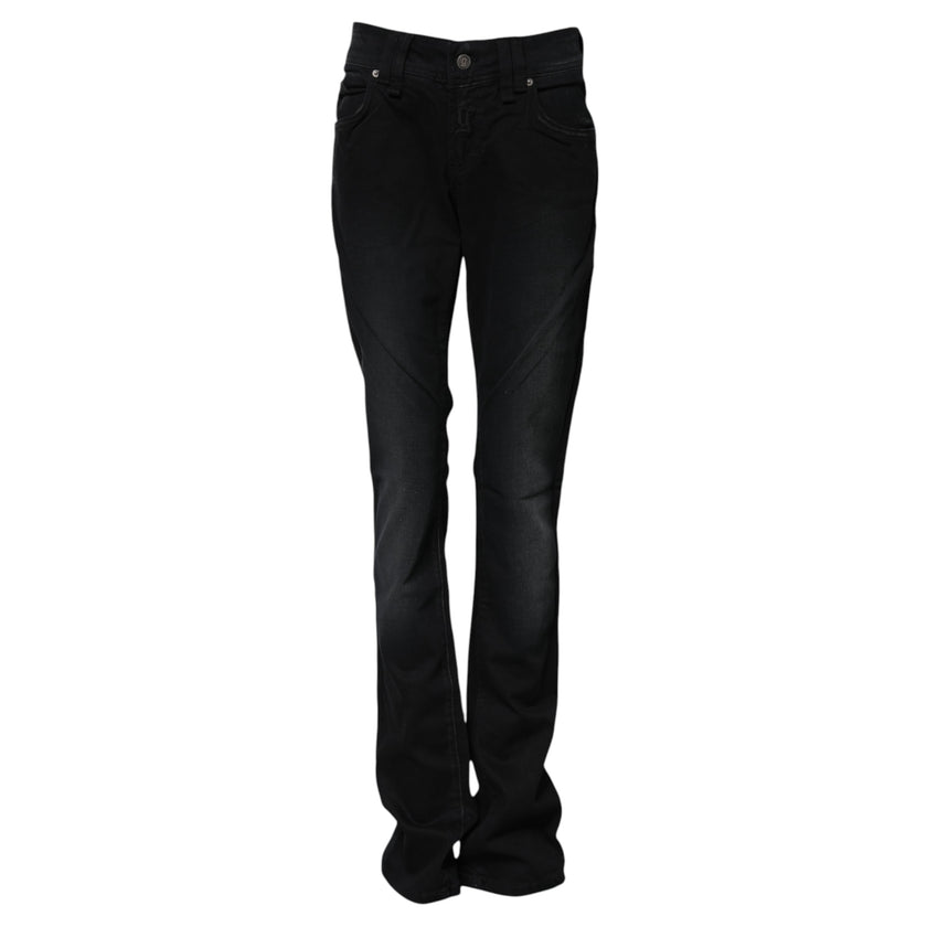 John Galliano Black Cotton Mid Waist Tapered Denim Jeans