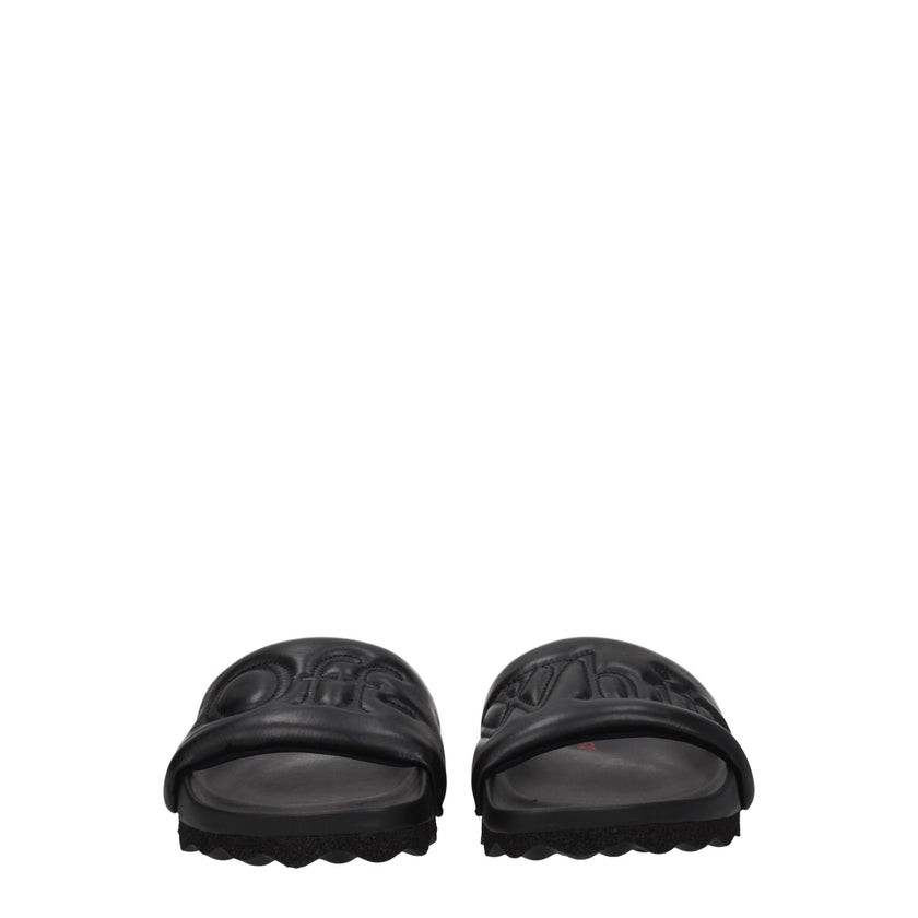 Off-White Black Leather Slippers