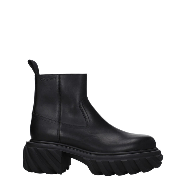 Off-White Black Leather Ankle Boots