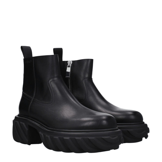 Off-White Black Leather Ankle Boots