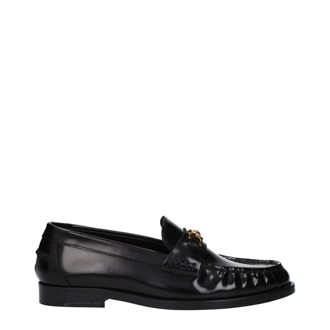 Versace Black Leather Slip-On Loafers