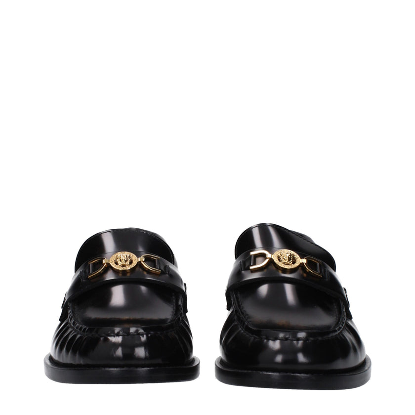 Versace Black Leather Slip-On Loafers