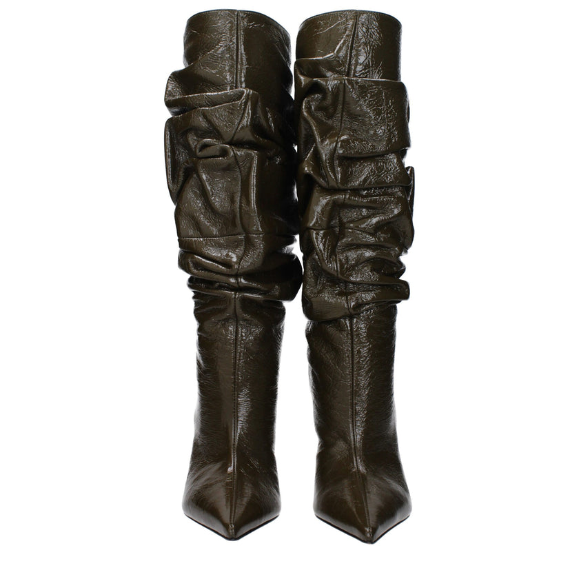 Amina Muaddi Green Leather High Heel Boots