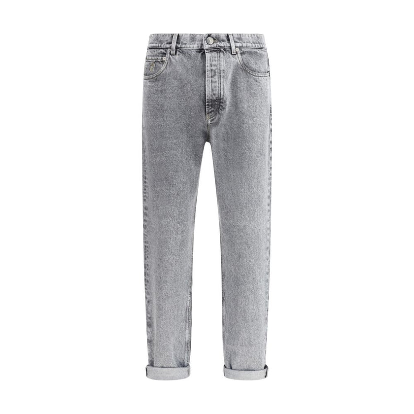 Brunello Cucinelli Gray Cotton Straight-Leg Jeans