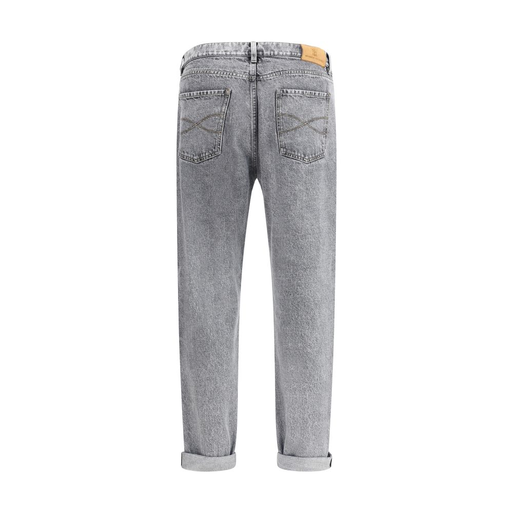 Brunello Cucinelli Gray Cotton Straight-Leg Jeans