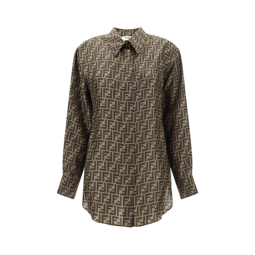 Fendi Brown Silk Pattern Shirt