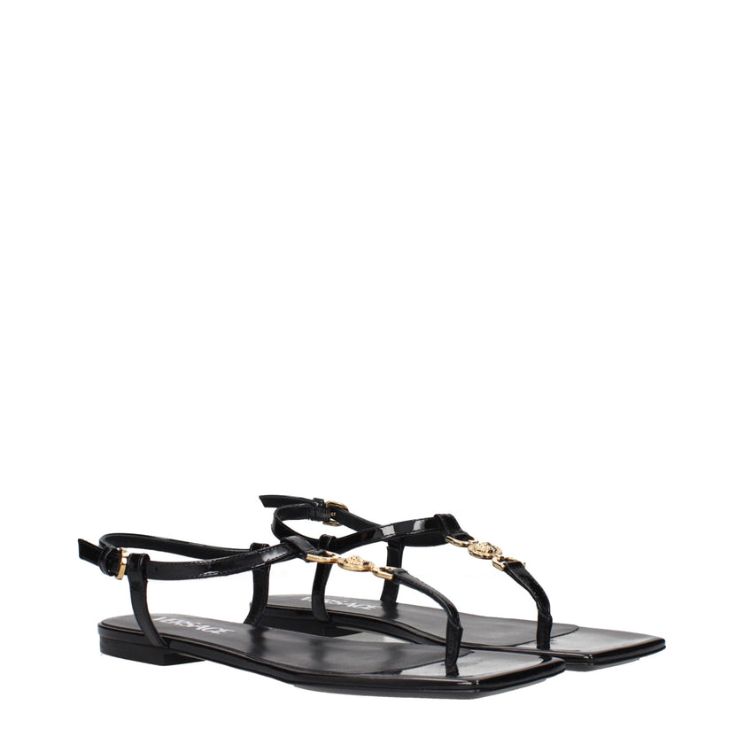 Versace Black Leather Flip-Flop Sandals