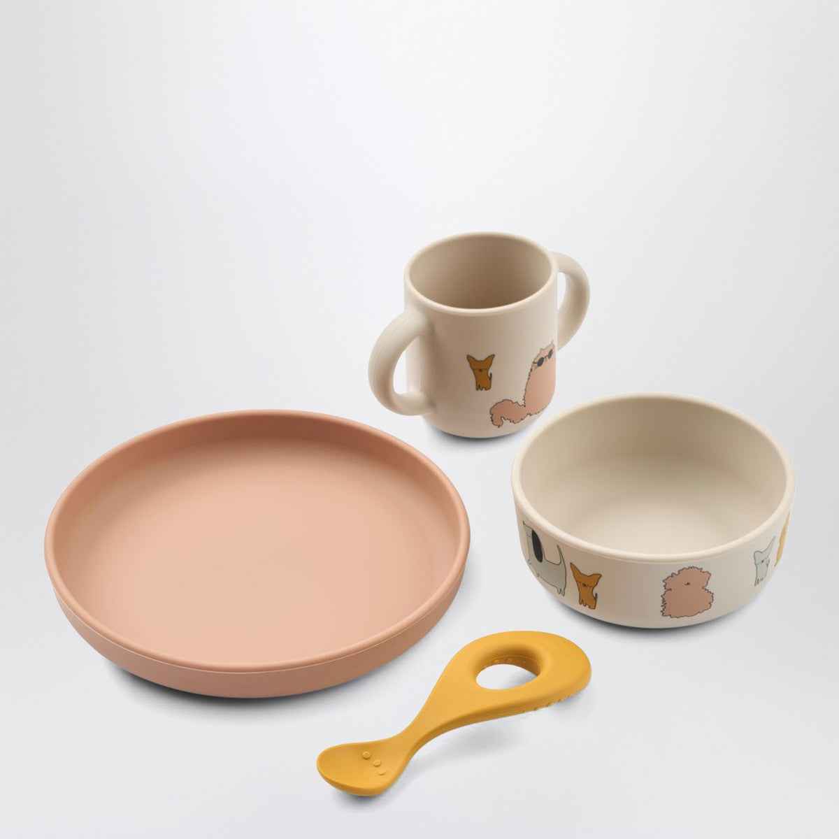 Liewood Vivi tableware set in pink/sand Cats and Dogs