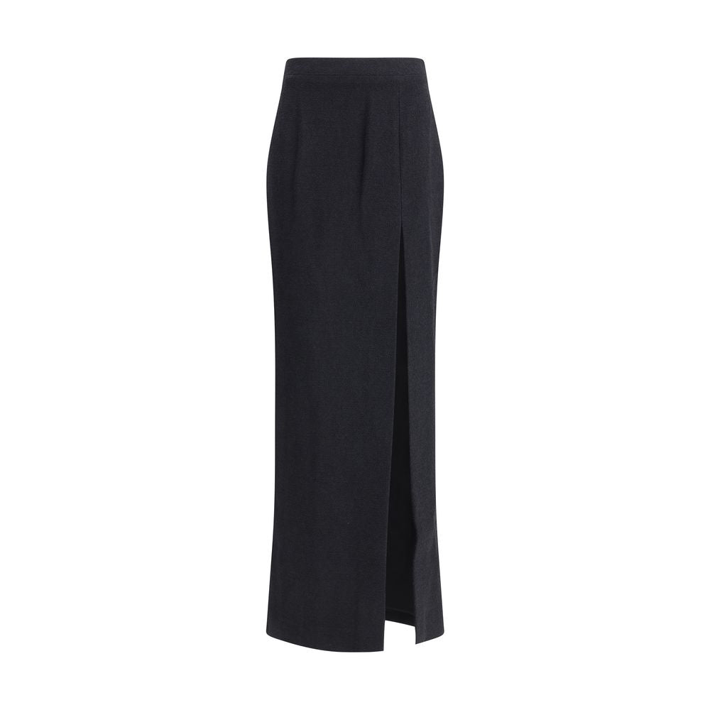 Alessandra Rich Black Fleece Wool Long Skirt - HOLLIN STUDIO