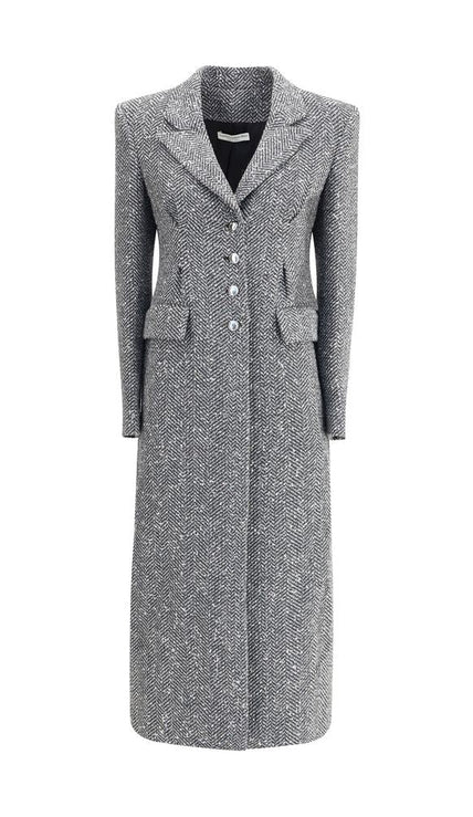 Alessandra Rich Gray Fleece Wool Coat - HOLLIN STUDIO