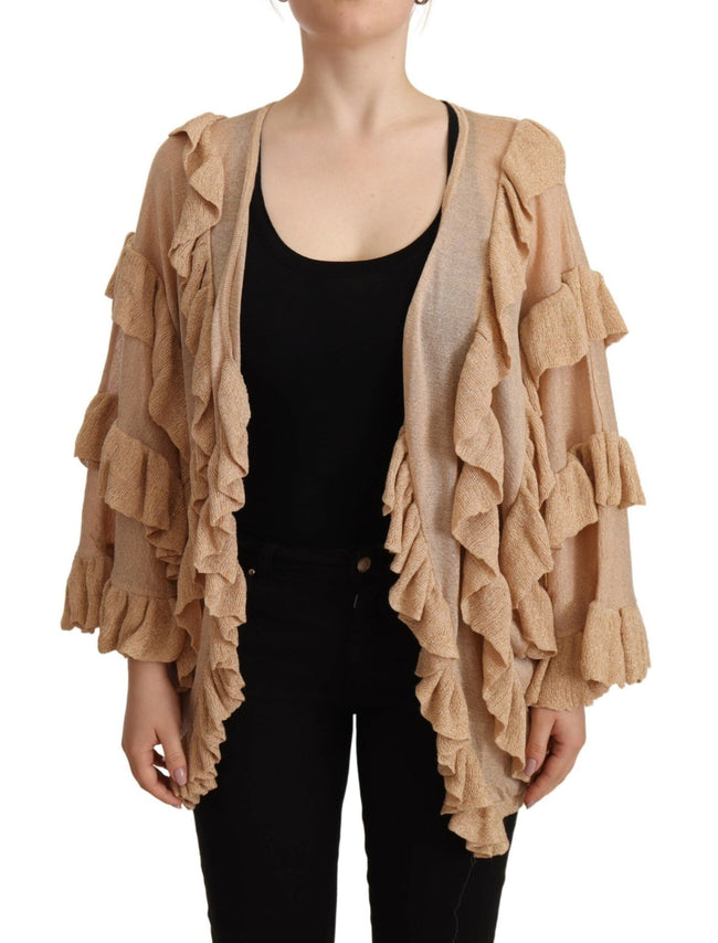 Aniye By Beige Ruffle Long Sleeves Open Front Cardigan Sweater - HOLLIN STUDIO