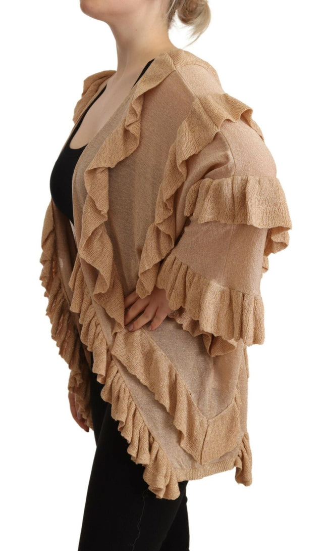 Aniye By Beige Ruffle Long Sleeves Open Front Cardigan Sweater - HOLLIN STUDIO