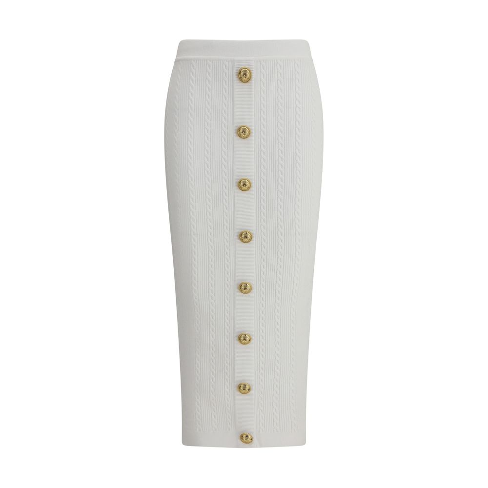 Balmain White Viscose Midi Skirt - HOLLIN STUDIO