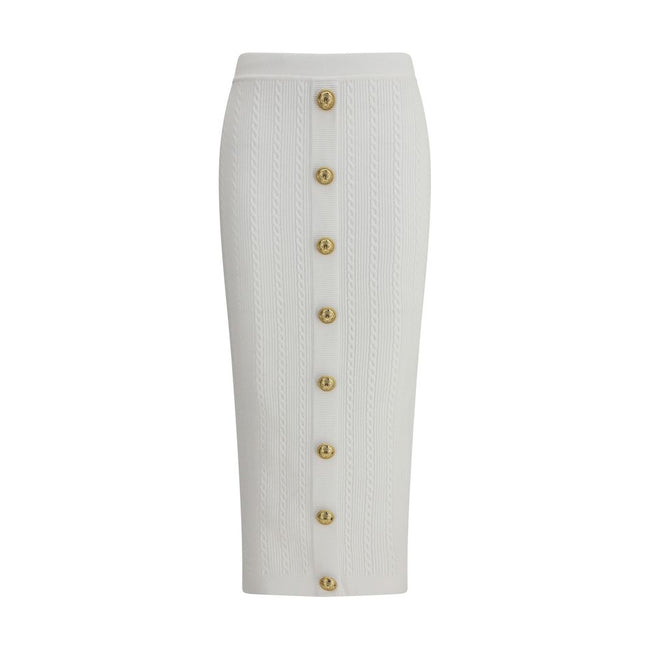 Balmain White Viscose Midi Skirt - HOLLIN STUDIO