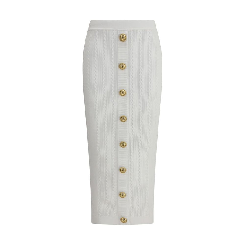 Balmain White Viscose Midi Skirt - HOLLIN STUDIO