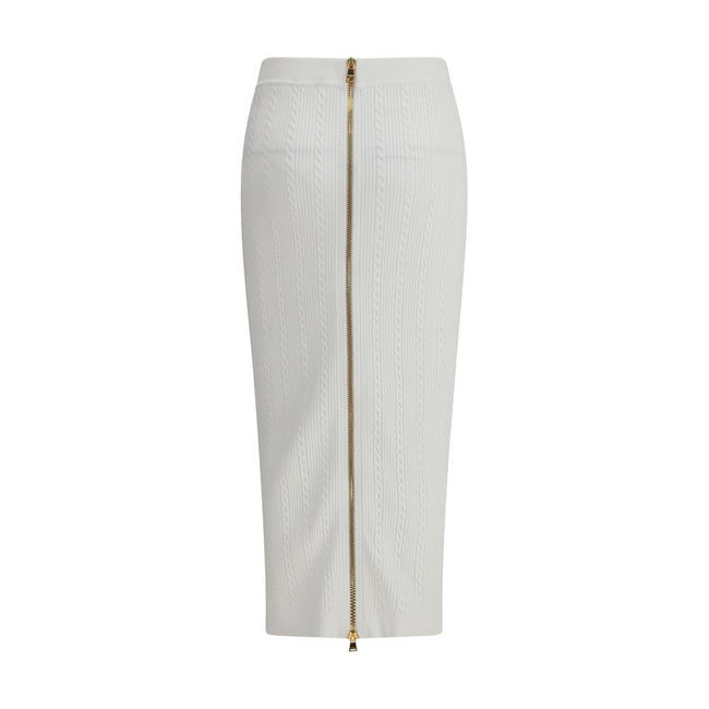 Balmain White Viscose Midi Skirt - HOLLIN STUDIO