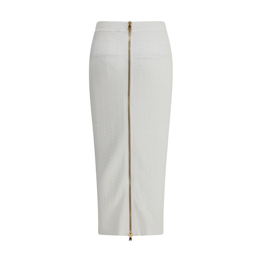 Balmain White Viscose Midi Skirt - HOLLIN STUDIO