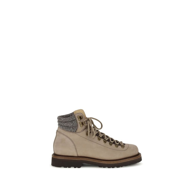 Brunello Cucinelli Beige Calf Leather Bos Taurus Lace - Up Boots - HOLLIN STUDIO