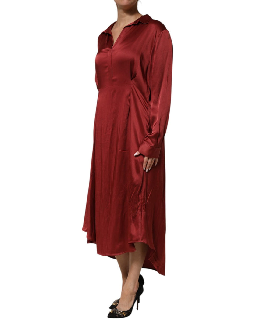 Fabiana Filippi Burgundy Acetate Viscose Satin Long Dress - HOLLIN STUDIO