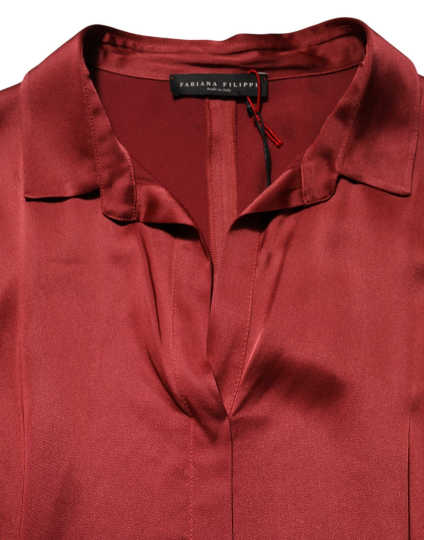 Fabiana Filippi Burgundy Acetate Viscose Satin Long Dress - HOLLIN STUDIO