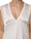 PINKO White Silk Blend Lace Trim Sleeveless V - Neck Women’s Top - HOLLIN STUDIO