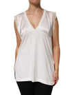 PINKO White Silk Blend Lace Trim Sleeveless V - Neck Women’s Top - HOLLIN STUDIO