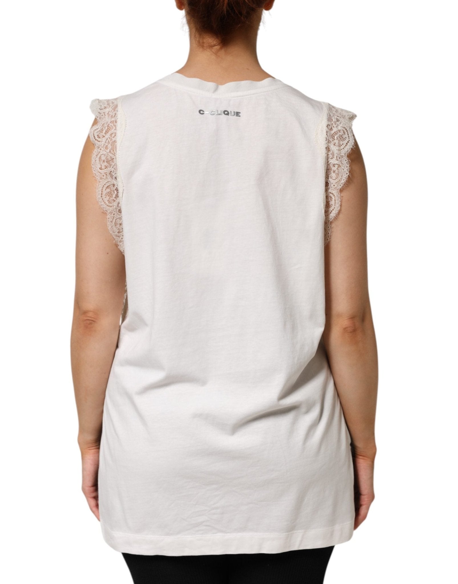 PINKO White Silk Blend Lace Trim Sleeveless V - Neck Women’s Top - HOLLIN STUDIO
