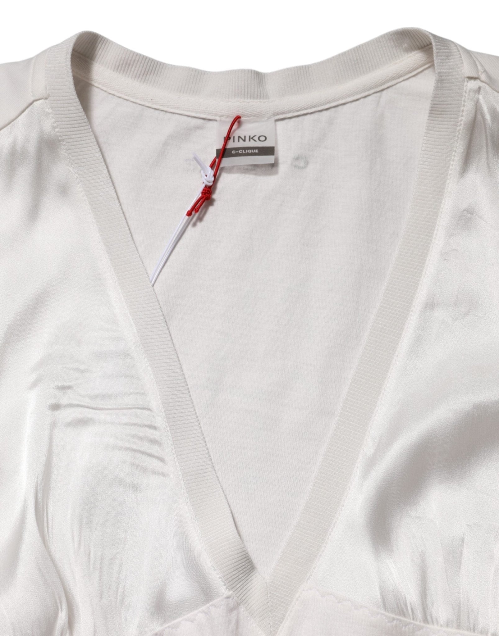 PINKO White Silk Blend Lace Trim Sleeveless V - Neck Women’s Top - HOLLIN STUDIO